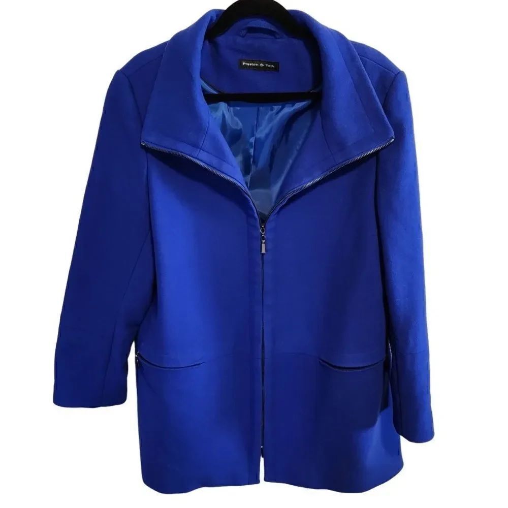 Preston & York- Women’s Long Line Royal Blue Wool Trench Coat, Size 16